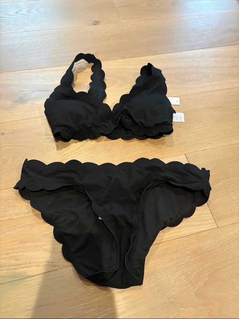 J. Crew Size Medium Black Scalloped Bikini Set.